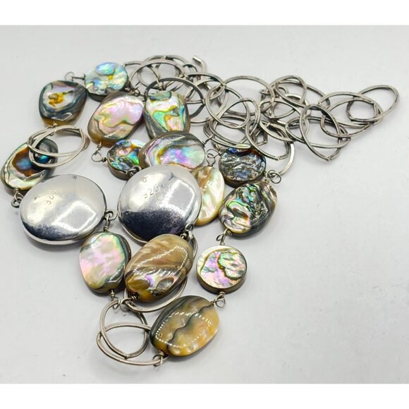 Sterling Silver & Abalone Shell Necklace 925 - Picture 4 of 6